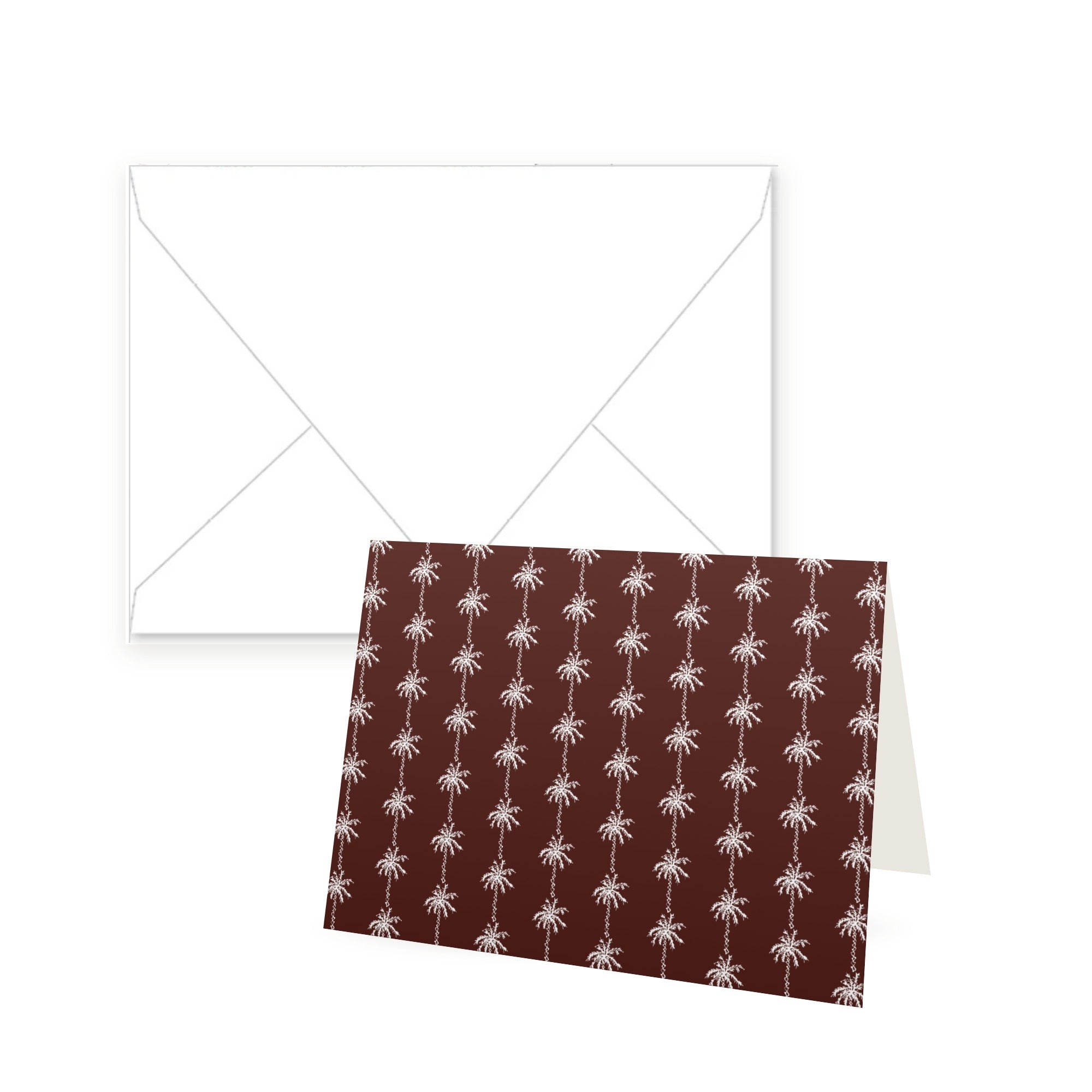 Brown palm stripe folded notecard with white envelope