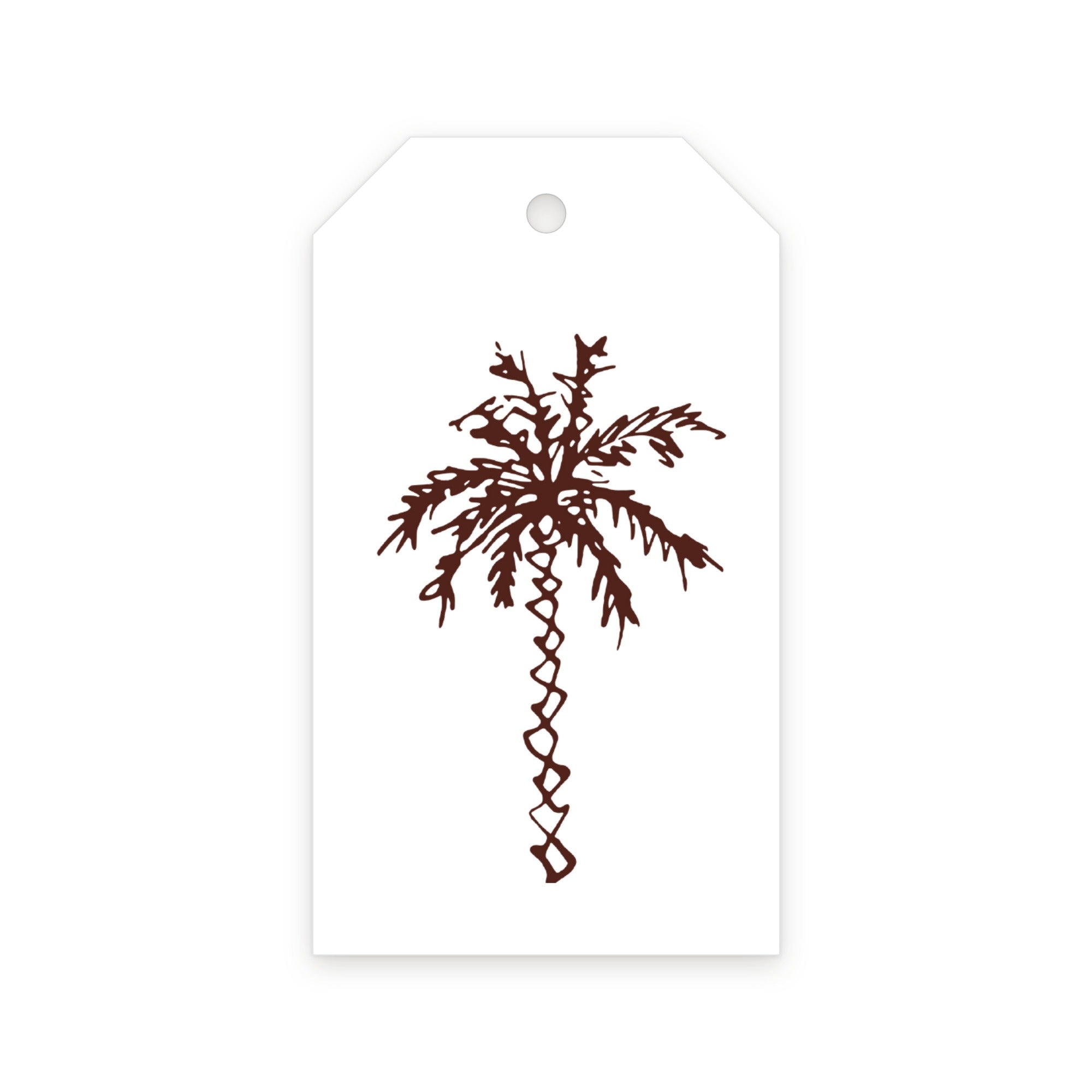 White gift tag with brown hand-drawn palm