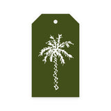 Green gift tag with white hand-drawn palm