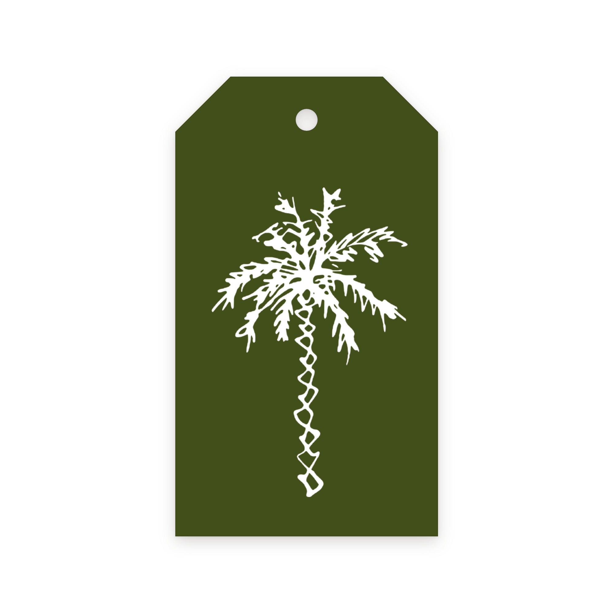 Green gift tag with white hand-drawn palm