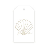 White gift tag with sand scallop shell outline