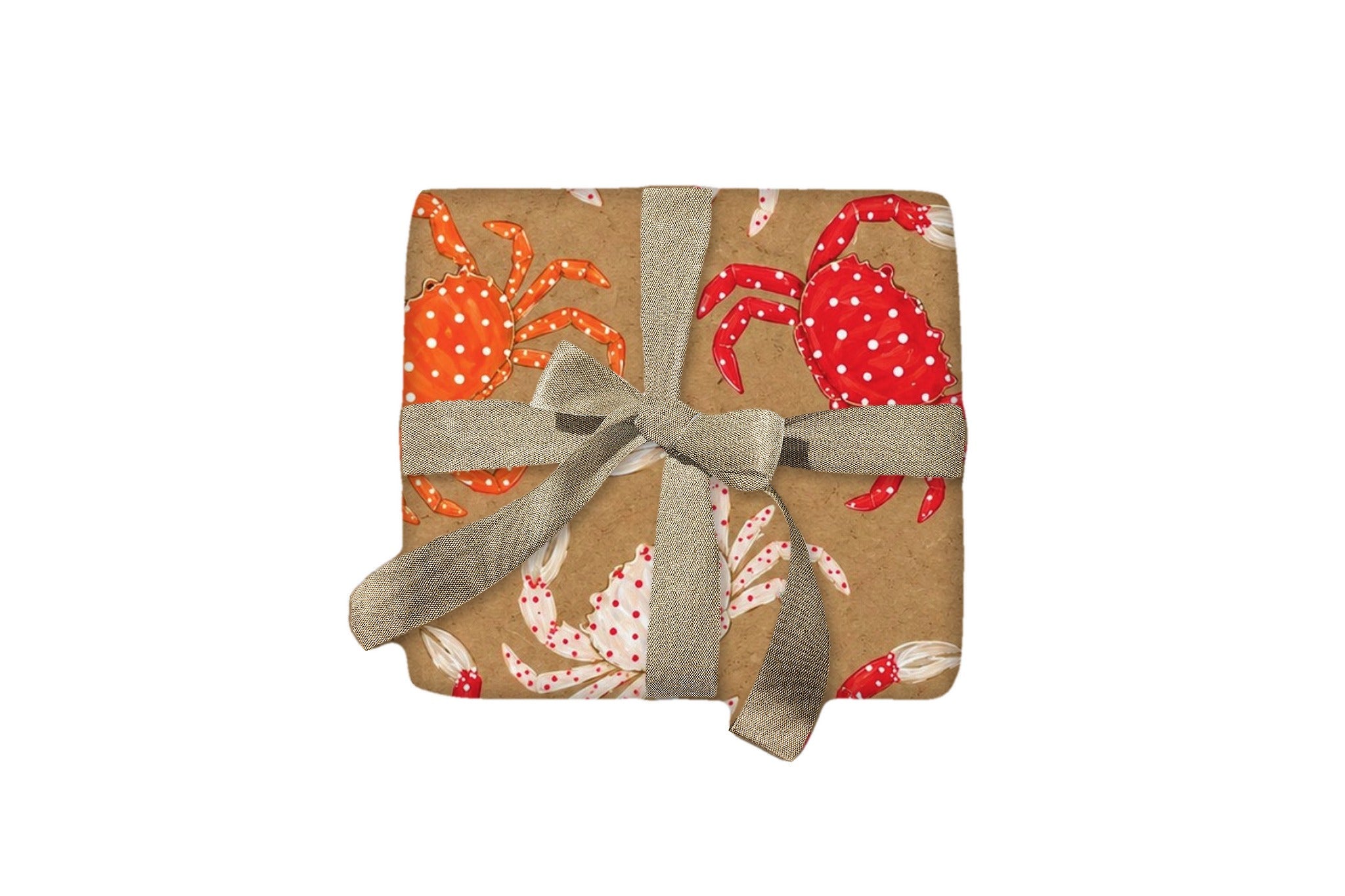 Crabs wrapping paper on a gift box