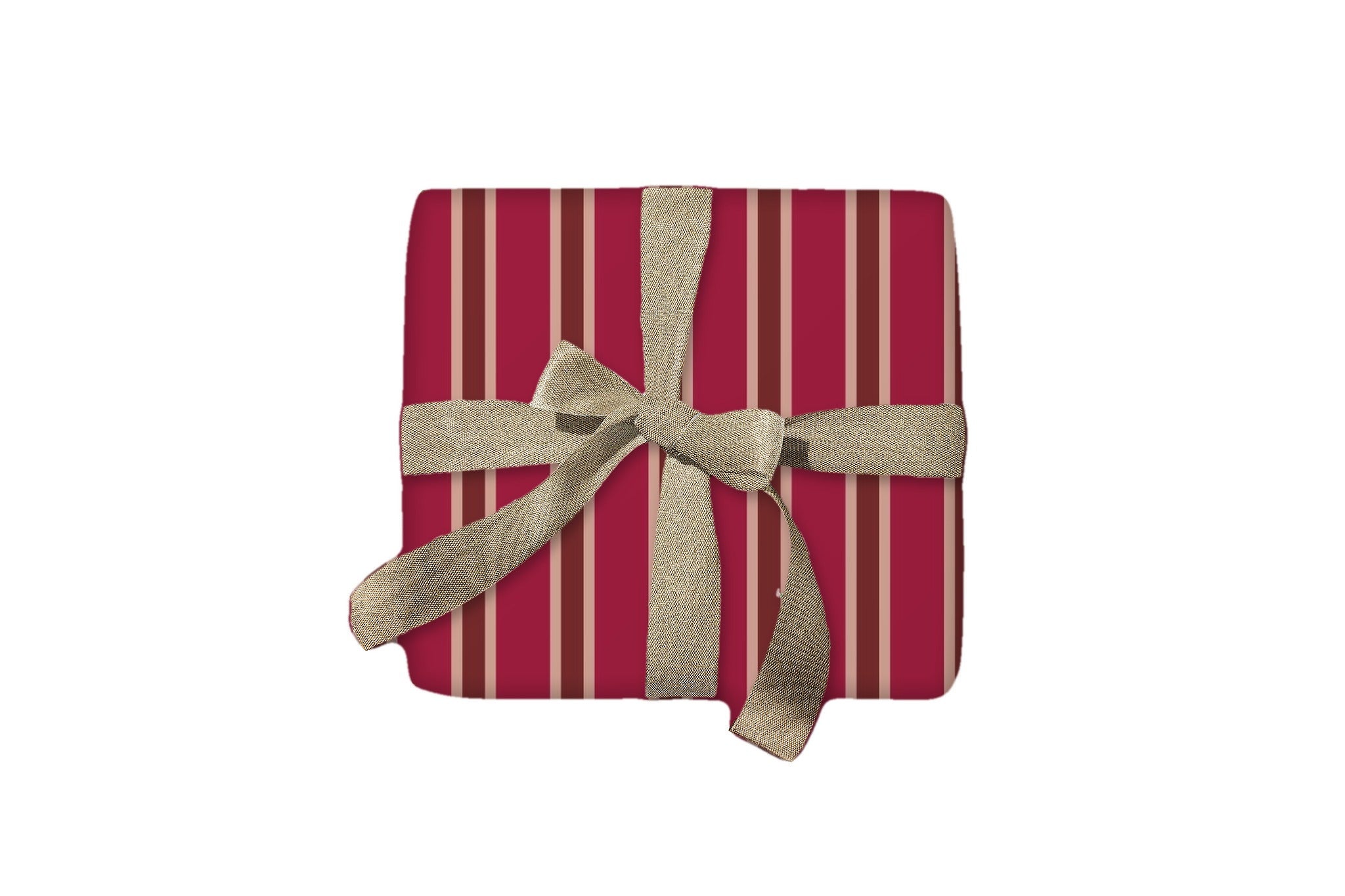 Stripe Cranberry wrapping paper on a gift box