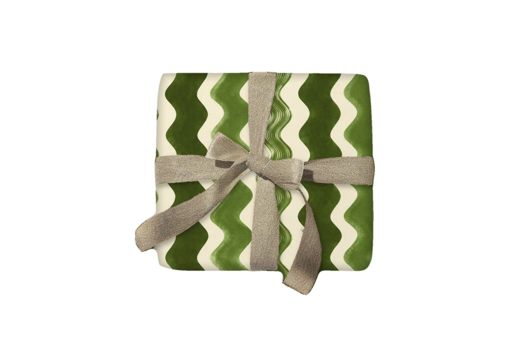 Wavy Stripe Green wrapping paper on a gift box